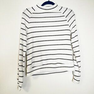 Evereve Striped Ribbed Mock Neck Sweater White Black Long Sleeve Pullover XS